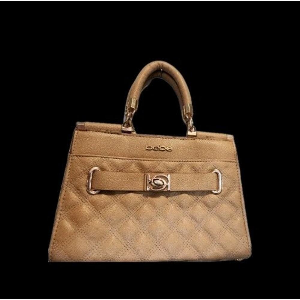 Bebe Alex Quilted Satchel Almond 7 x 9.5 Crossbody & Handles